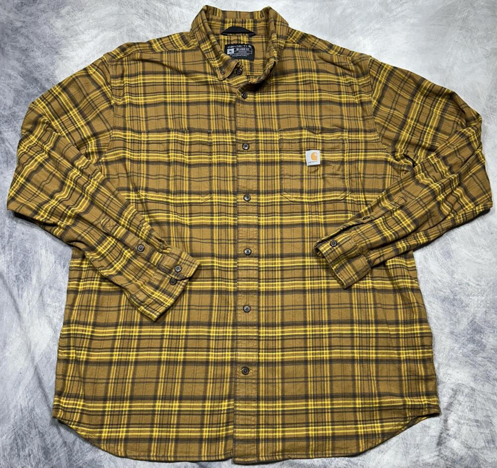 Carhartt Flannel Shirt Mens XL Brown Plaid Relaxed Fit Button Front Workwear